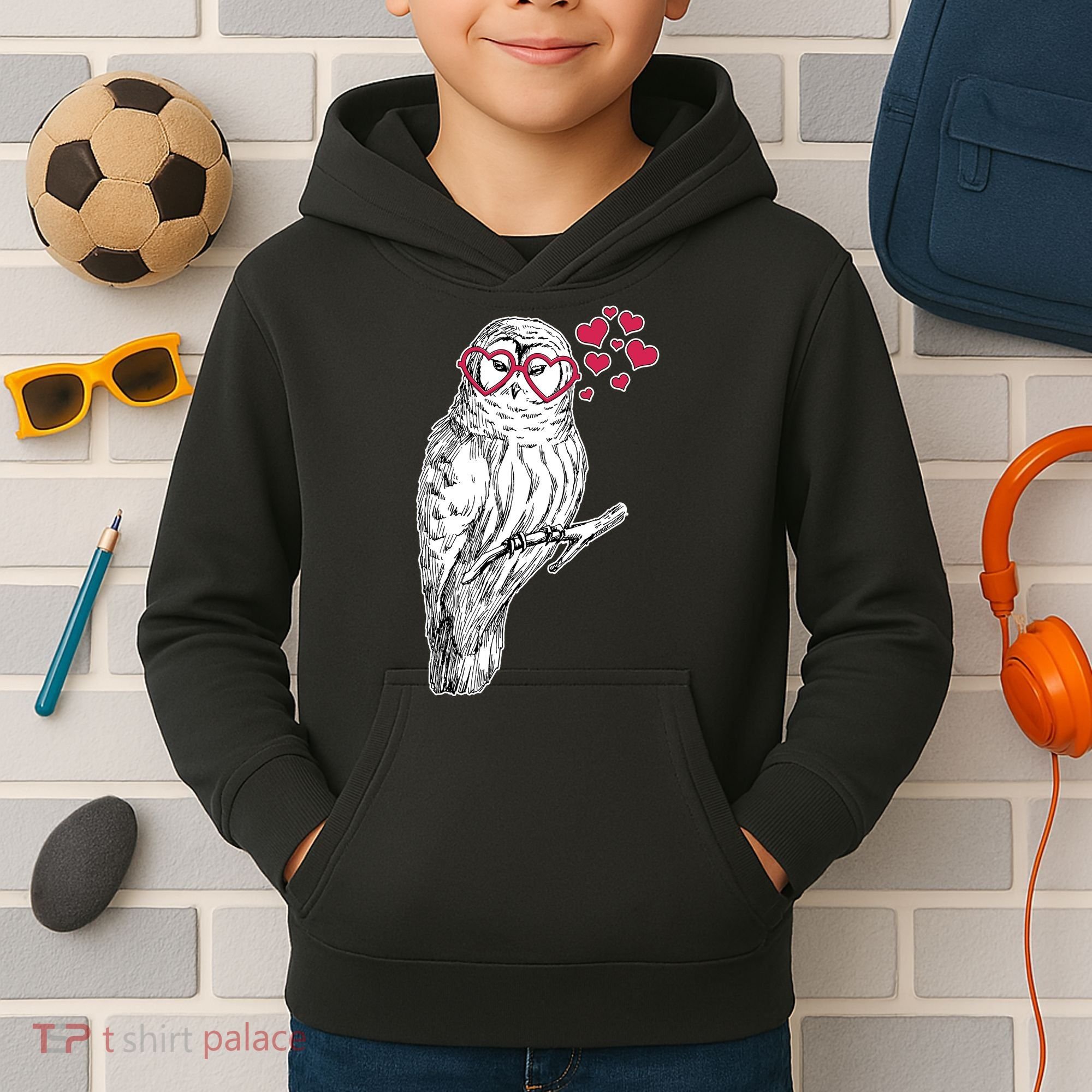 Cute Valentine's Day Heart Glasses Owl Love Kids Hoodie