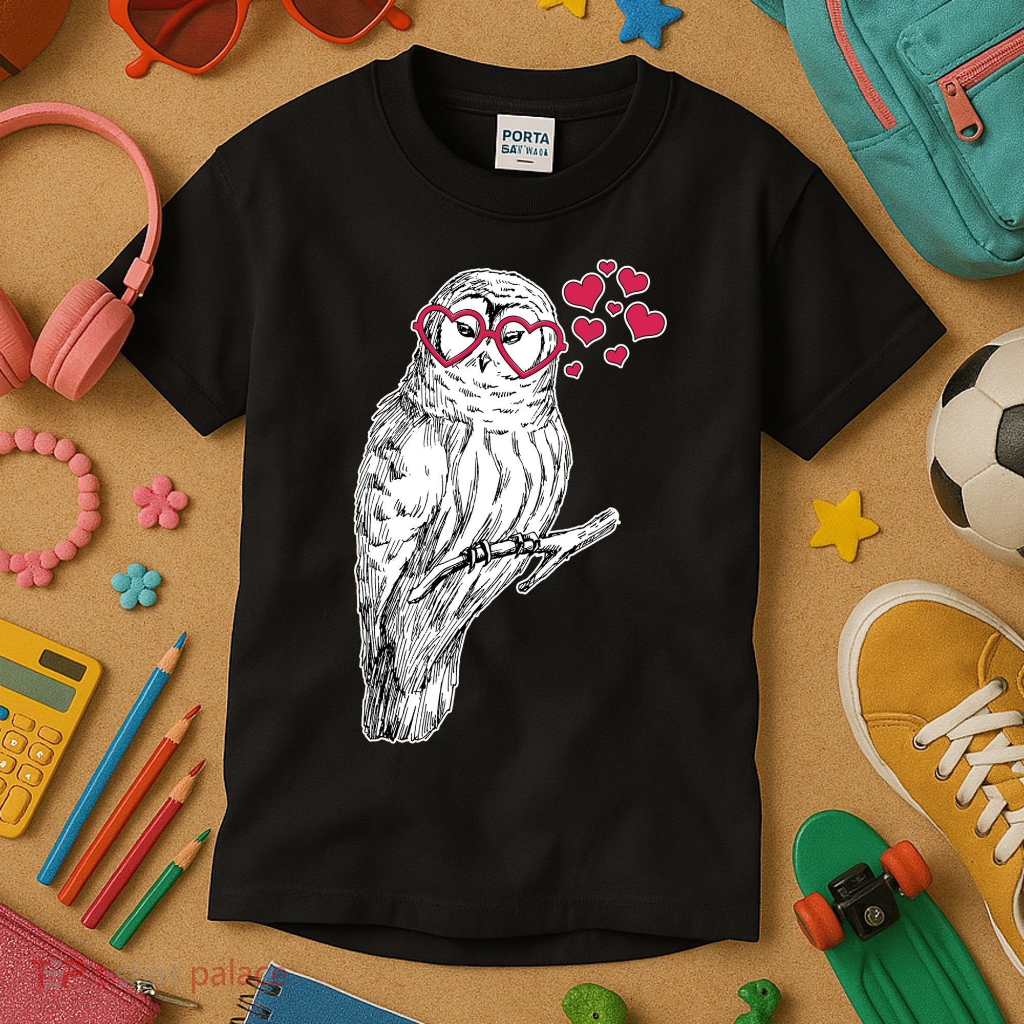 Cute Valentine's Day Heart Glasses Owl Love Kids T-Shirt