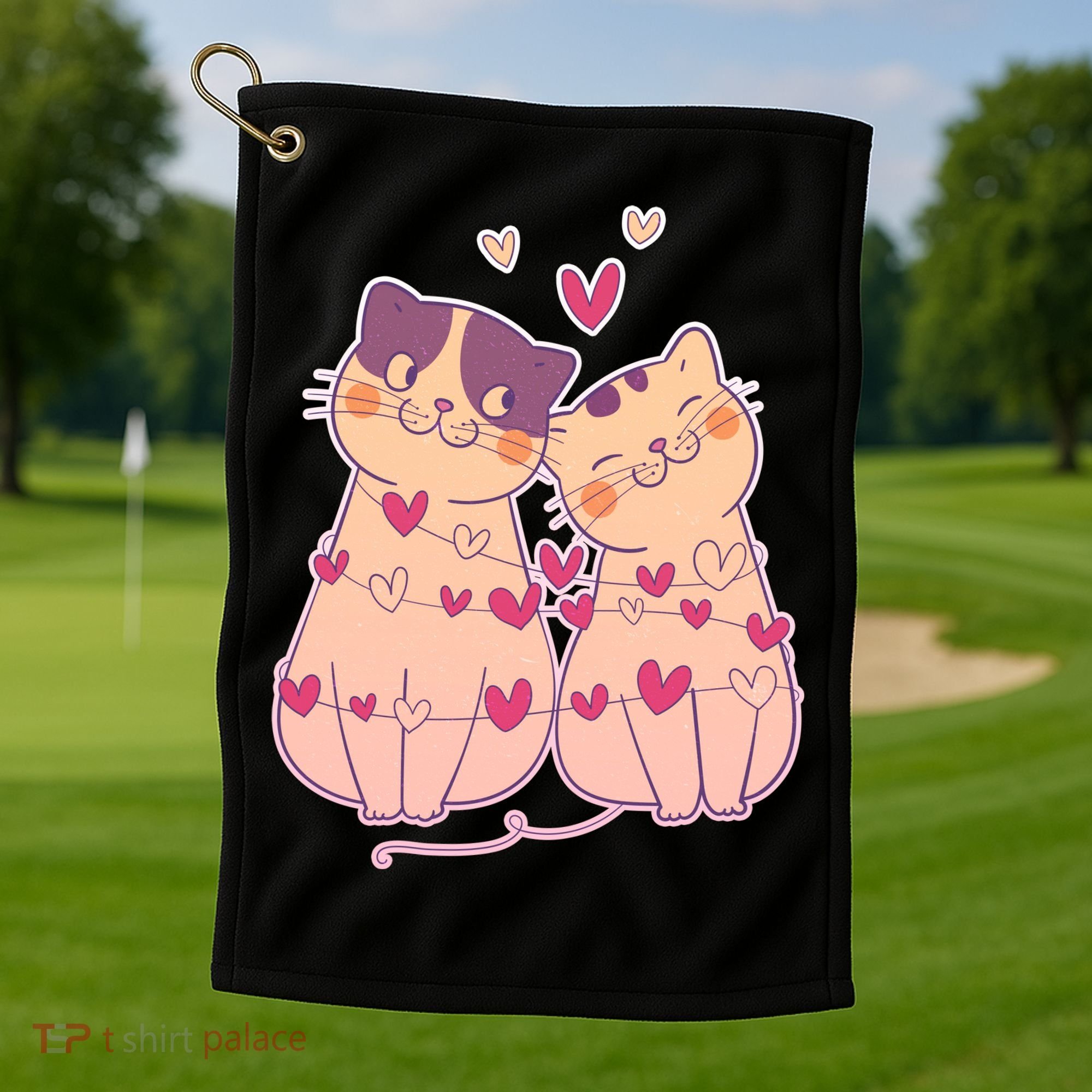 Cute Valentine's Day Kitties Golf Towel