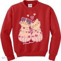 Cute Valentine's Day Kitties Kids Sweatshirt thumb 0