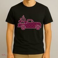Cute Valentine's Day Plaid Pickup Truck With Hearts T-Shirt thumb 3