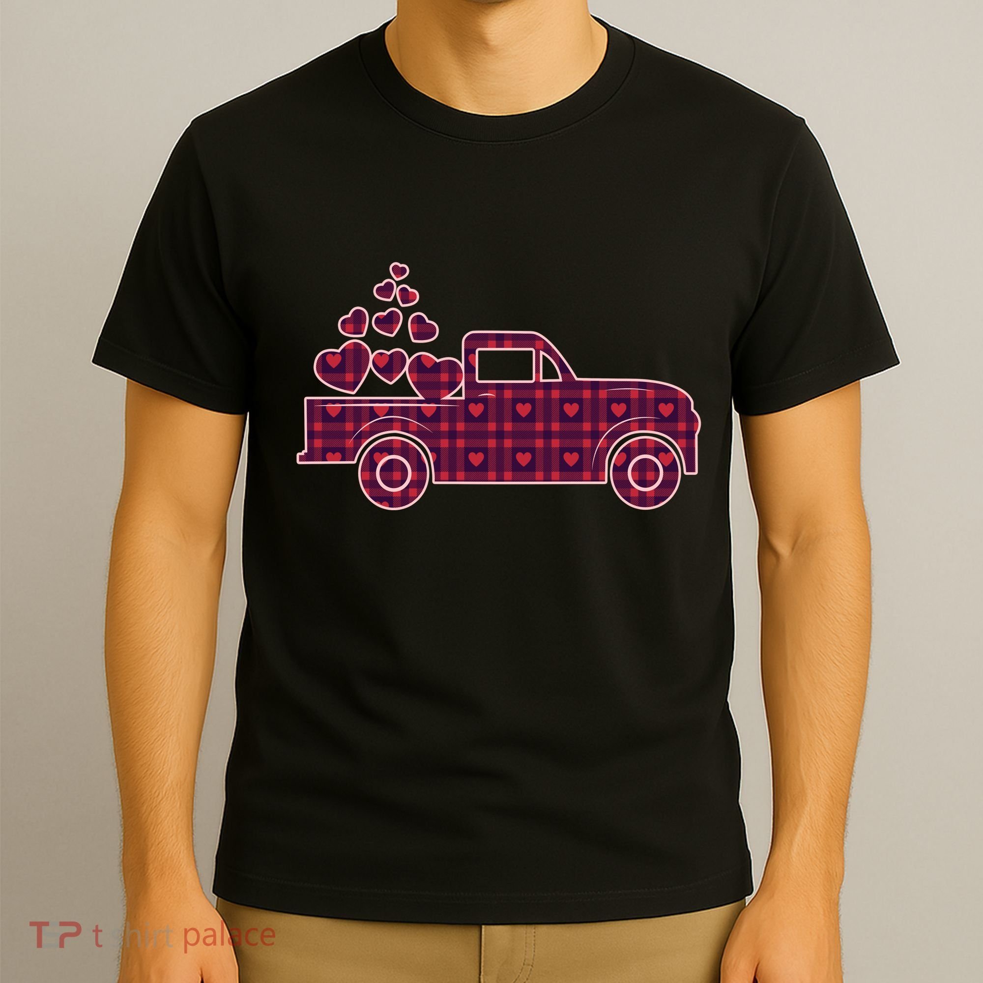 Cute Valentine's Day Plaid Pickup Truck With Hearts T-Shirt