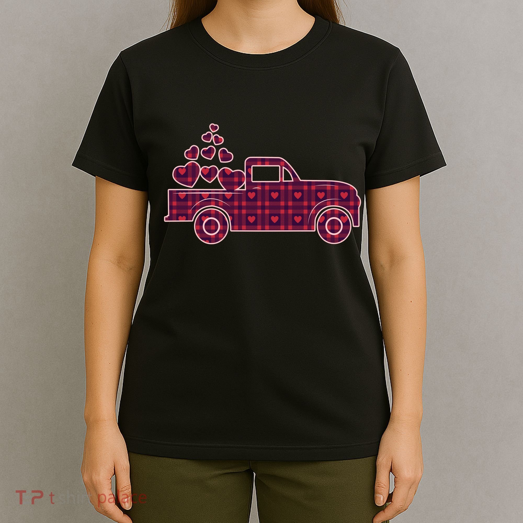 Cute Valentine's Day Plaid Pickup Truck With Hearts T-Shirt