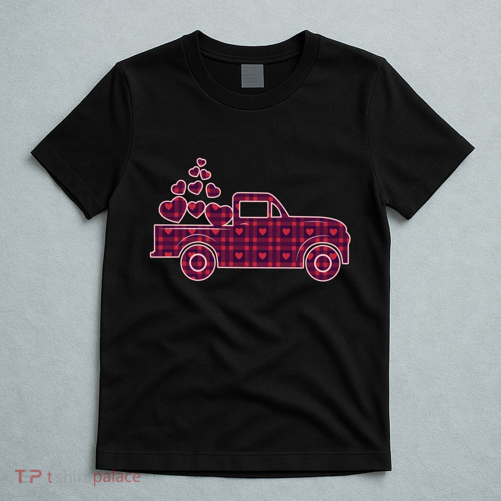 Cute Valentine's Day Plaid Pickup Truck With Hearts T-Shirt