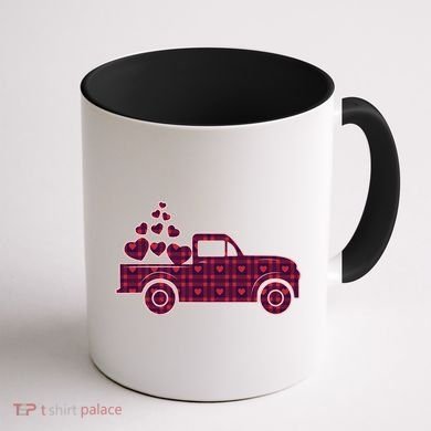 Cute Valentine's Day Plaid Pickup Truck With Hearts Coffee Mug back