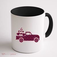 Cute Valentine's Day Plaid Pickup Truck With Hearts Coffee Mug thumb 1
