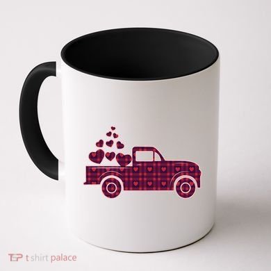Cute Valentine's Day Plaid Pickup Truck With Hearts Coffee Mug