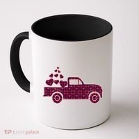 Cute Valentine's Day Plaid Pickup Truck With Hearts Coffee Mug thumb 0