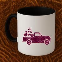 Cute Valentine's Day Plaid Pickup Truck With Hearts Coffee Mug thumb 2