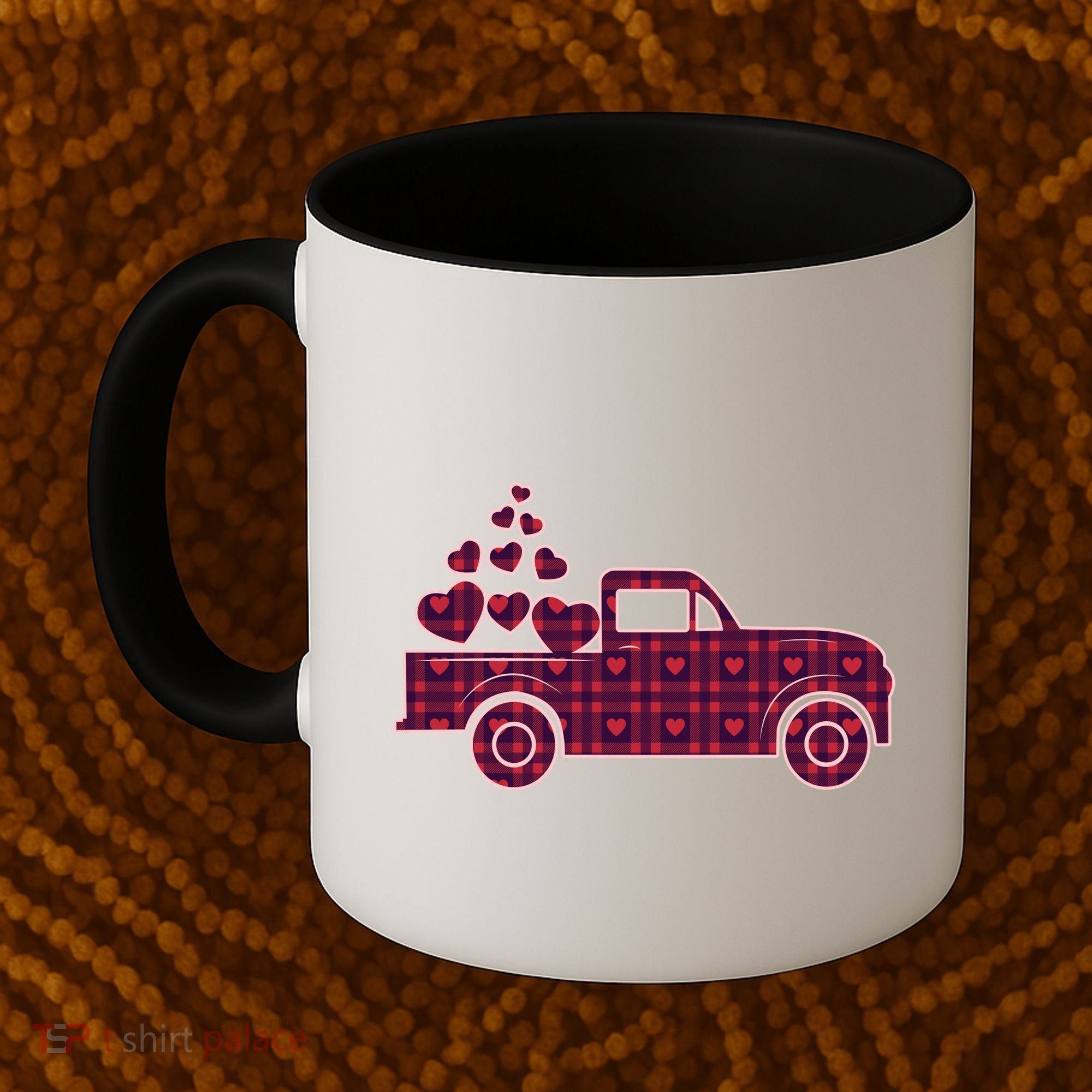 Cute Valentine's Day Plaid Pickup Truck With Hearts Coffee Mug