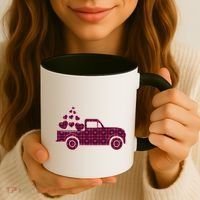 Cute Valentine's Day Plaid Pickup Truck With Hearts Coffee Mug thumb 3