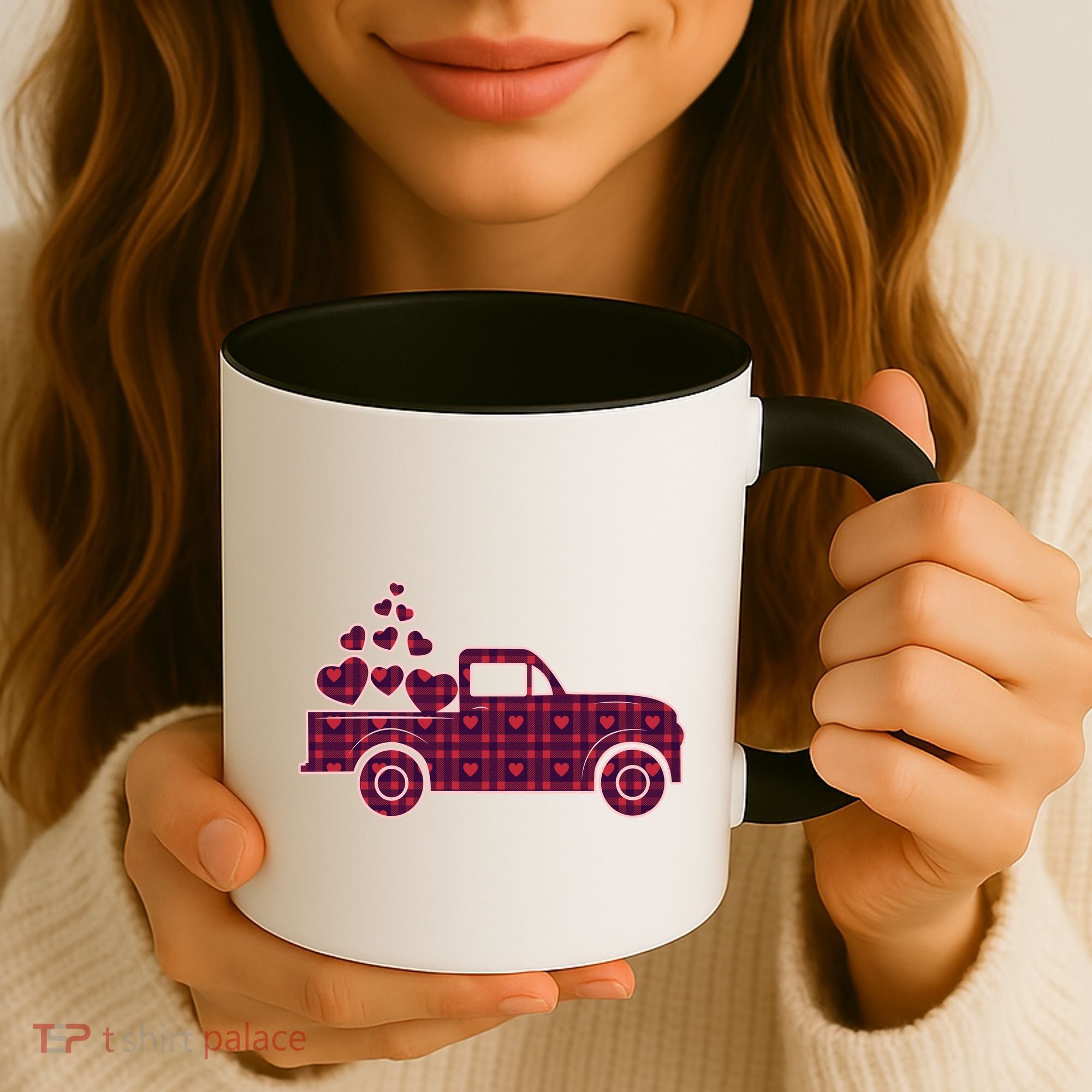 Cute Valentine's Day Plaid Pickup Truck With Hearts Coffee Mug