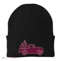 Cute Valentine's Day Plaid Pickup Truck With Hearts Beanie thumb 0