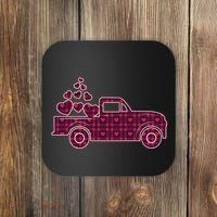 Cute Valentine's Day Plaid Pickup Truck With Hearts Coaster thumb 0