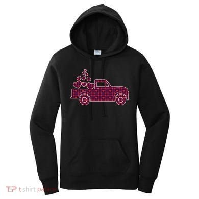 Cute Valentine's Day Plaid Pickup Truck With Hearts Women's Hoodie