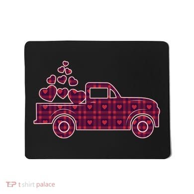 Cute Valentine's Day Plaid Pickup Truck With Hearts Mousepad