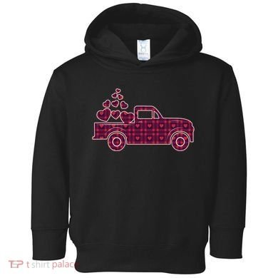 Cute Valentine's Day Plaid Pickup Truck With Hearts Toddler Hoodie