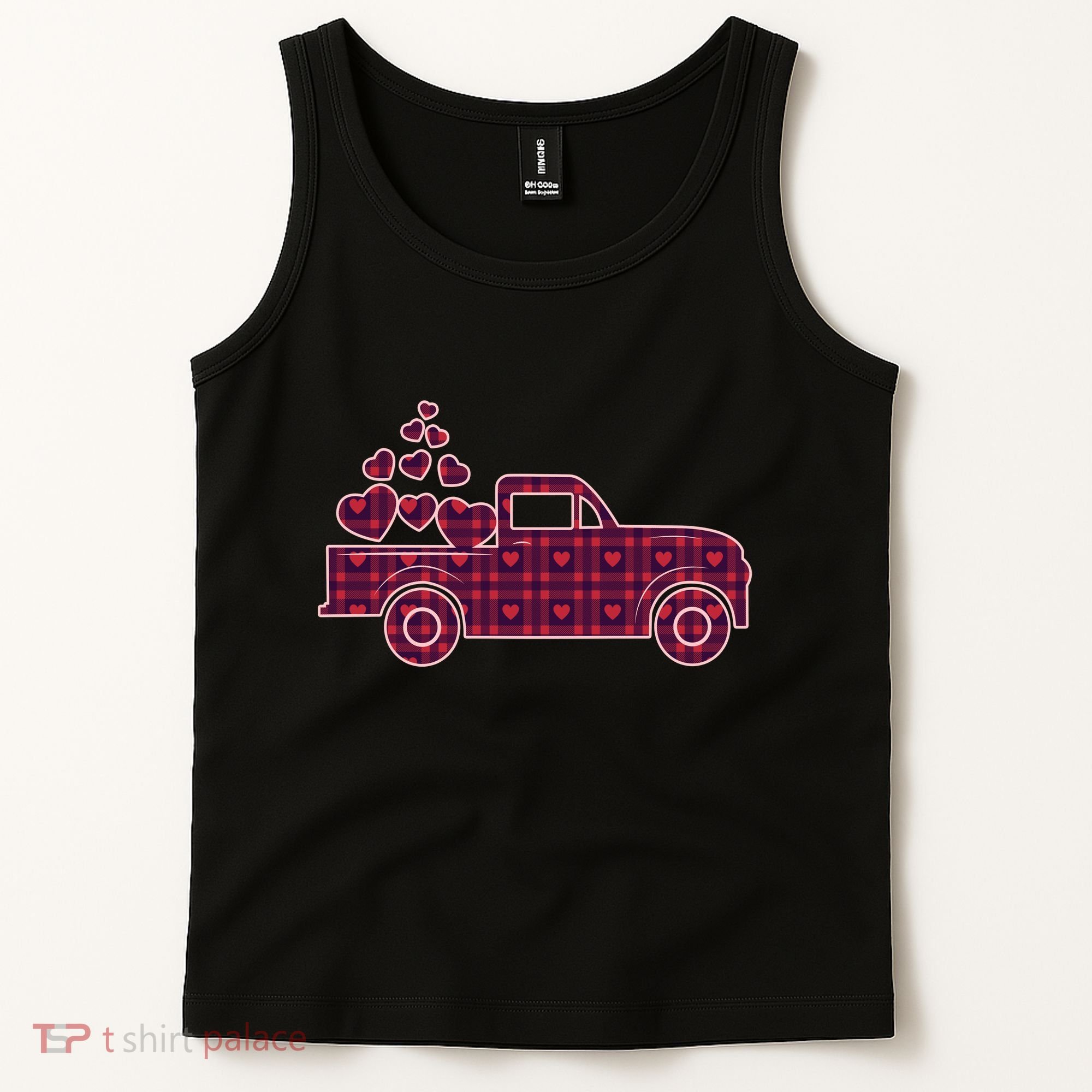 Cute Valentine's Day Plaid Pickup Truck With Hearts Tank Top