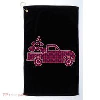 Cute Valentine's Day Plaid Pickup Truck With Hearts Golf Towel thumb 0
