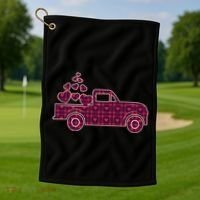Cute Valentine's Day Plaid Pickup Truck With Hearts Golf Towel thumb 1