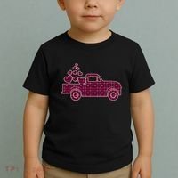 Cute Valentine's Day Plaid Pickup Truck With Hearts Toddler T-Shirt thumb 2