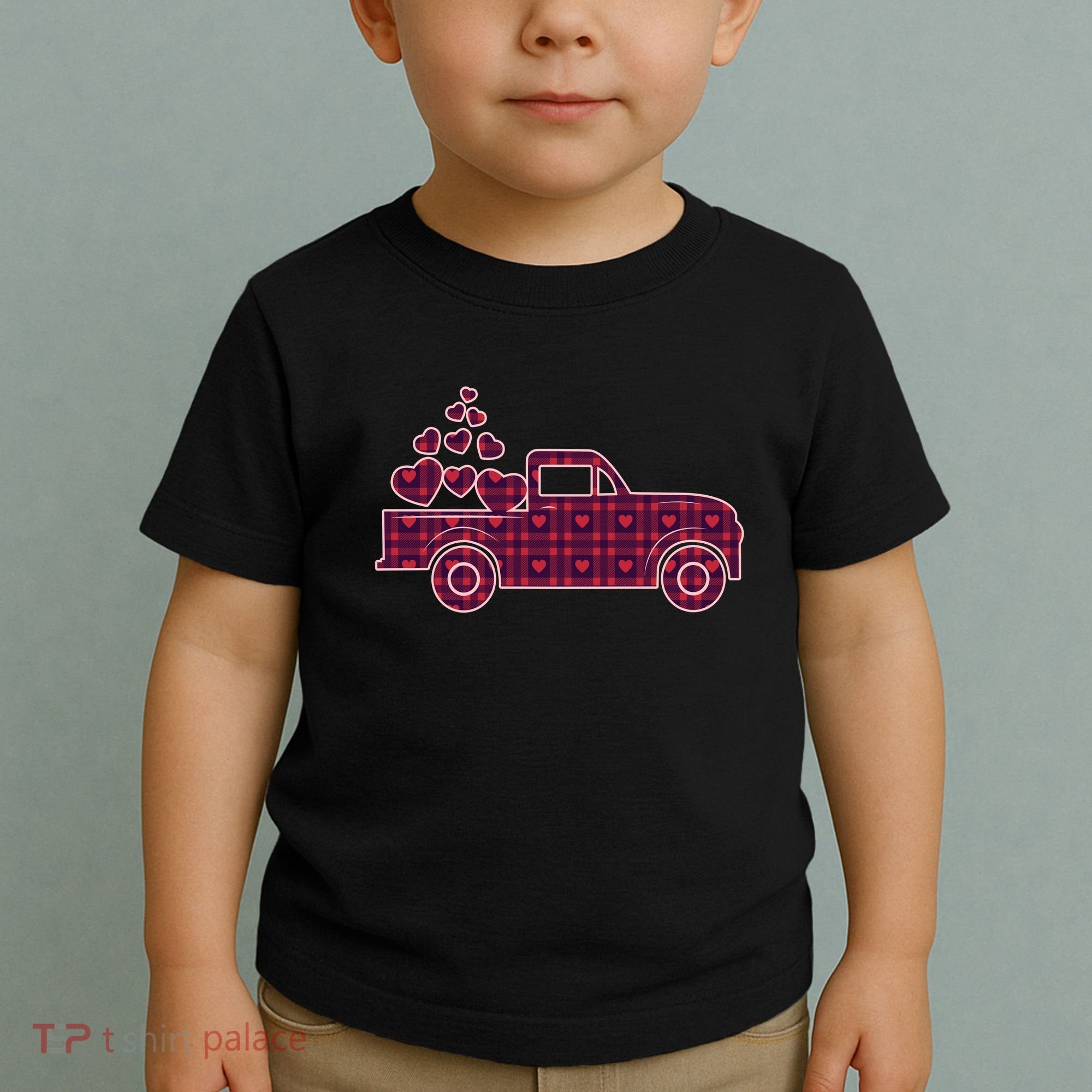 Cute Valentine's Day Plaid Pickup Truck With Hearts Toddler T-Shirt