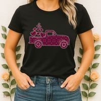 Cute Valentine's Day Plaid Pickup Truck With Hearts Women's T-Shirt thumb 2