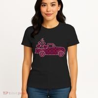 Cute Valentine's Day Plaid Pickup Truck With Hearts Women's T-Shirt thumb 4