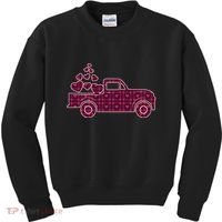 Cute Valentine's Day Plaid Pickup Truck With Hearts Kids Sweatshirt thumb 0