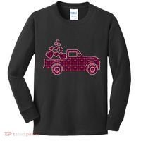 Cute Valentine's Day Plaid Pickup Truck With Hearts Kids Long Sleeve Shirt thumb 0