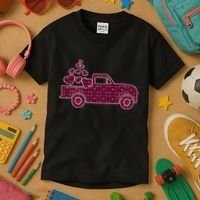 Cute Valentine's Day Plaid Pickup Truck With Hearts Kids T-Shirt thumb 3