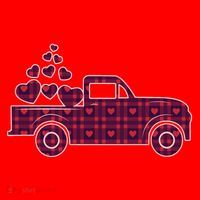 Cute Valentine's Day Plaid Pickup Truck With Hearts Santa Hat thumb 1