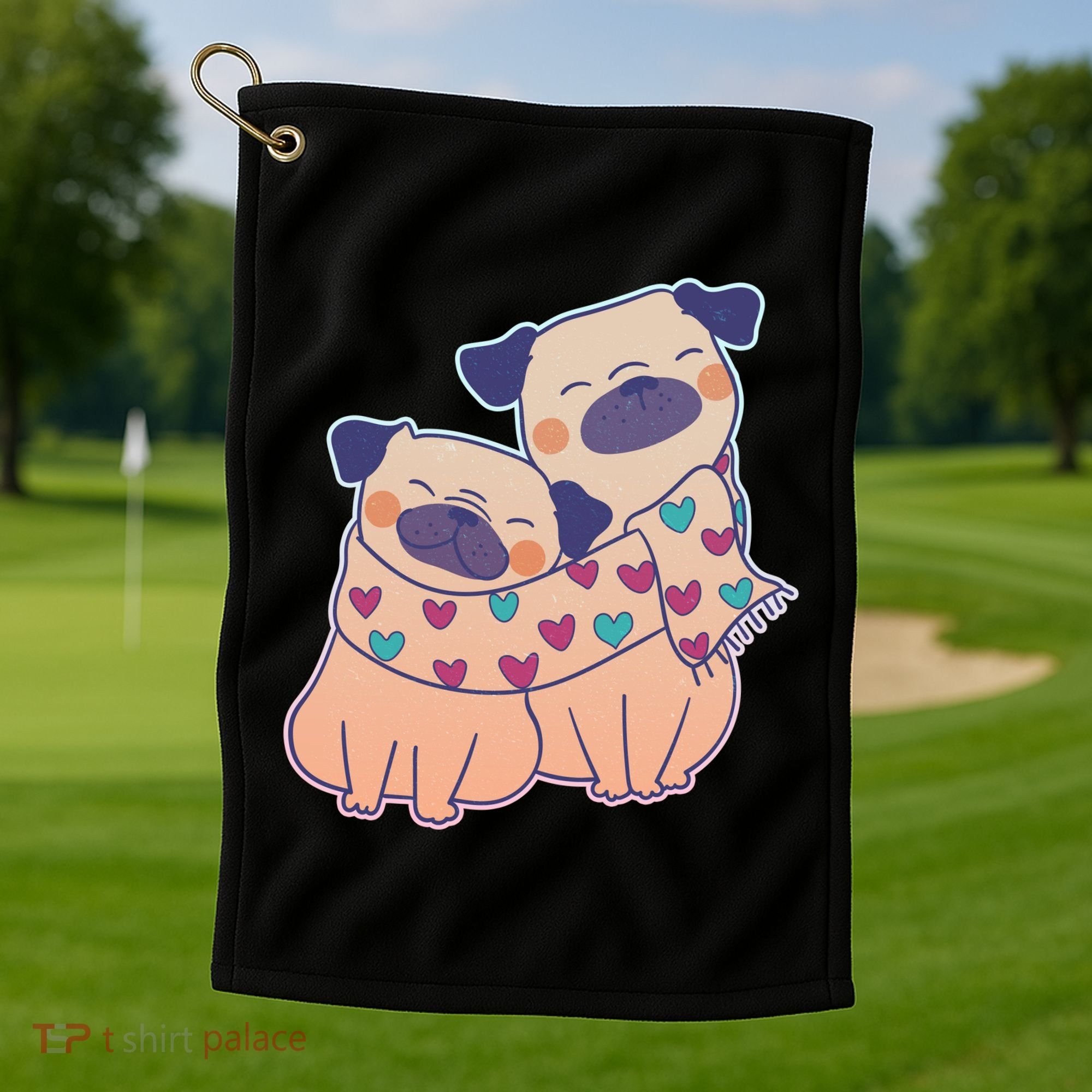 Cute Valentine's Day Puppies Golf Towel