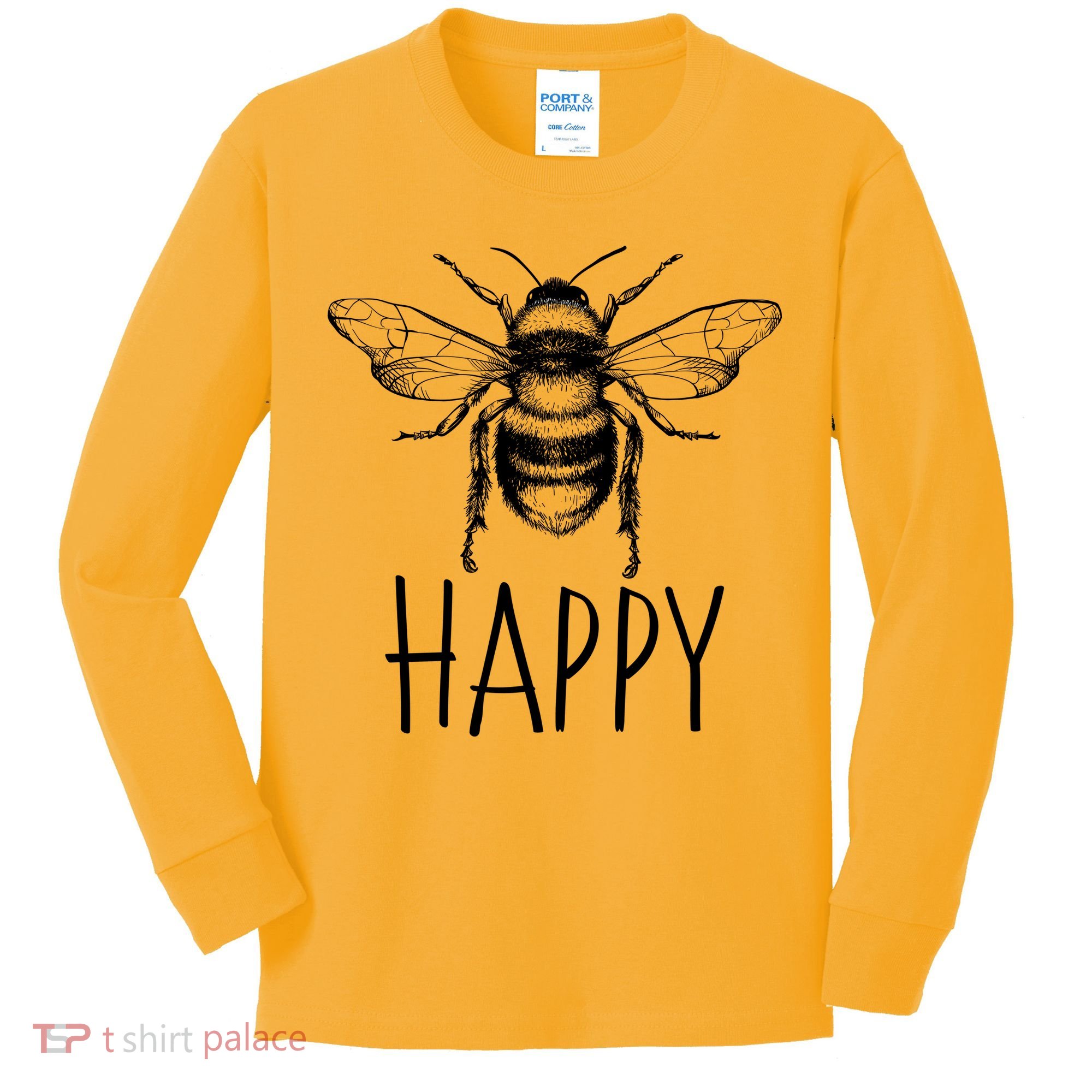 Cute Vintage Bee Happy Kids Long Sleeve Shirt
