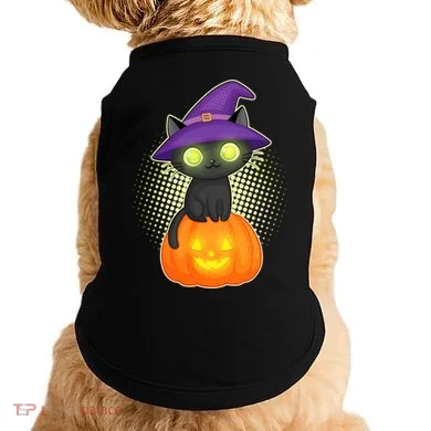 Cute Witch Kitten With Pumpkin Doggie Tank