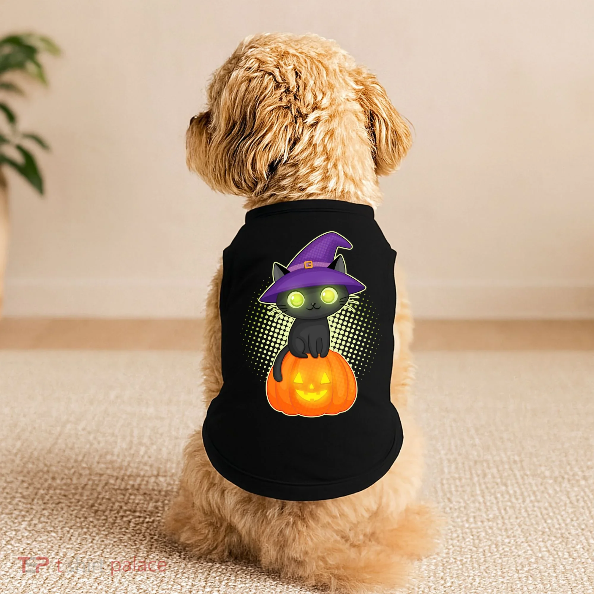 Cute Witch Kitten With Pumpkin Doggie Tank