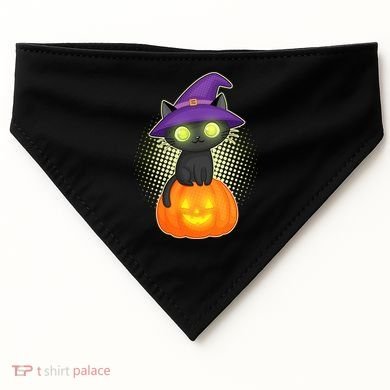 Cute Witch Kitten With Pumpkin USA-Made Doggie Bandana