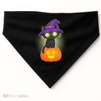 Cute Witch Kitten With Pumpkin USA-Made Doggie Bandana thumb 0