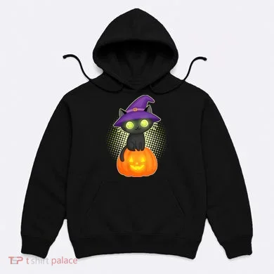 Cute Witch Kitten With Pumpkin Hoodie