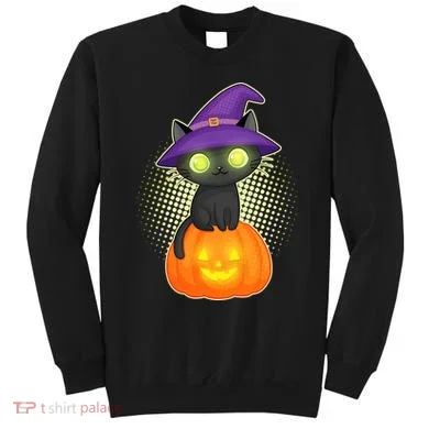 Cute Witch Kitten With Pumpkin Sweatshirt