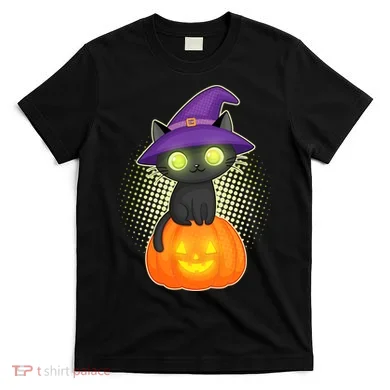 Cute Witch Kitten With Pumpkin T-Shirt