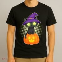 Cute Witch Kitten With Pumpkin T-Shirt thumb 3
