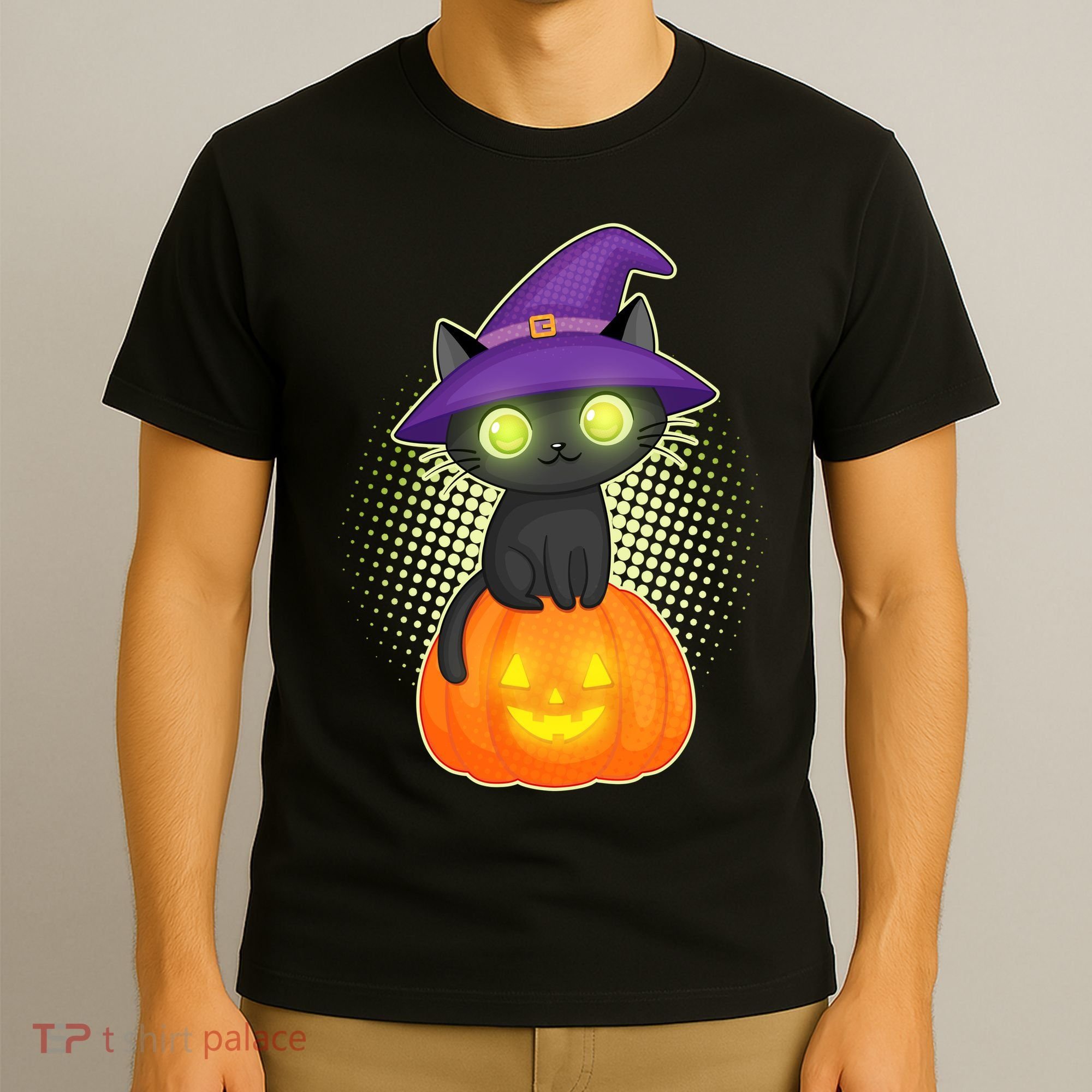 Cute Witch Kitten With Pumpkin T-Shirt