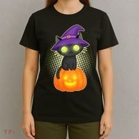 Cute Witch Kitten With Pumpkin T-Shirt thumb 4