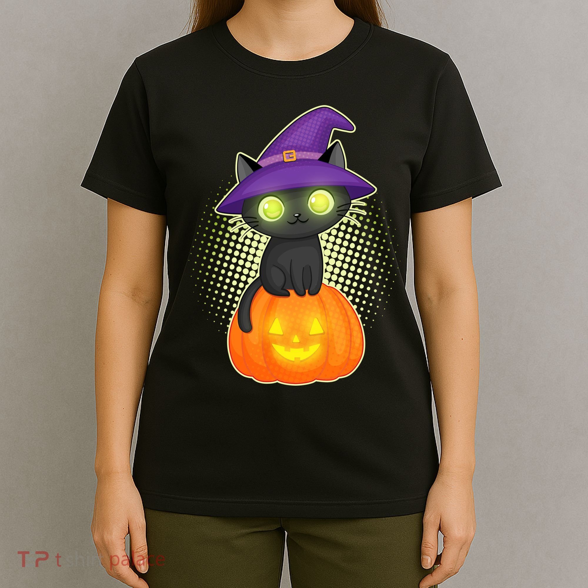 Cute Witch Kitten With Pumpkin T-Shirt