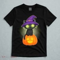 Cute Witch Kitten With Pumpkin T-Shirt thumb 5