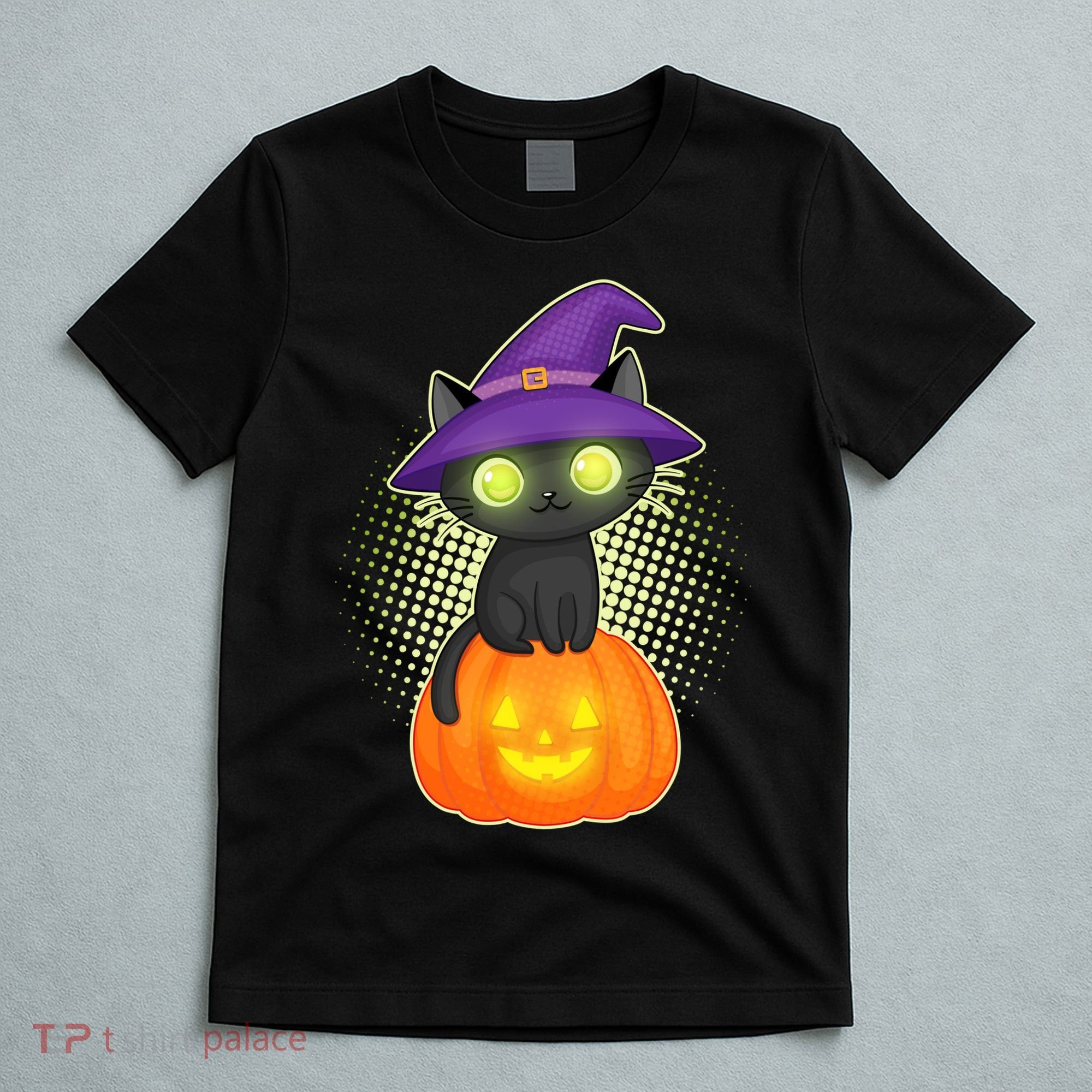 Cute Witch Kitten With Pumpkin T-Shirt