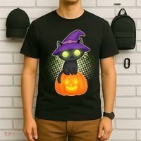 Cute Witch Kitten With Pumpkin T-Shirt thumb 6