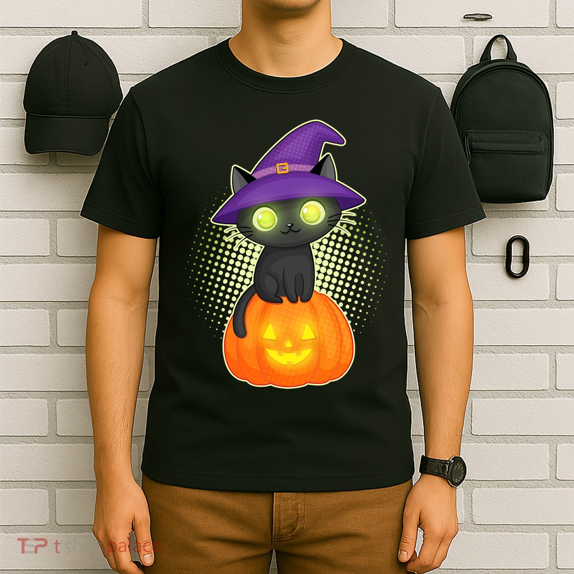 Cute Witch Kitten With Pumpkin T-Shirt