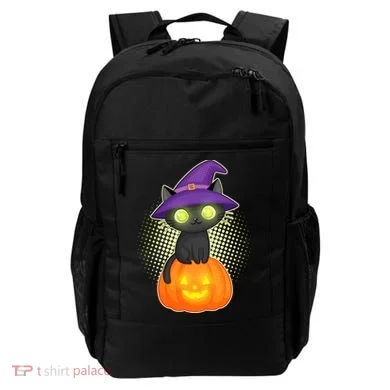 Cute Witch Kitten With Pumpkin Backpack